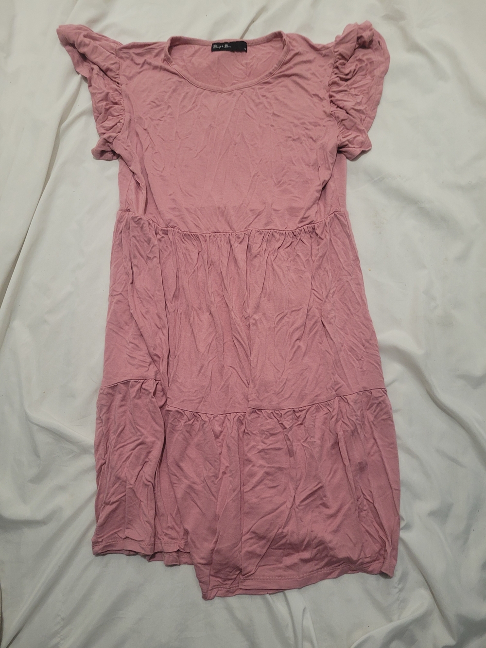 Soft Pink Tiered Flutter-Sleeve Casual Dress